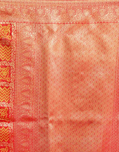 Hot Red Silk Woven Bandhani Saree