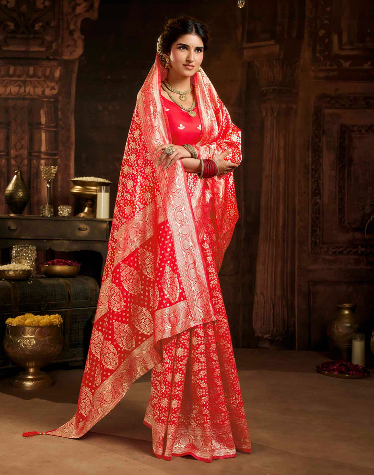 Rani Red Silk Woven Banarasi Saree