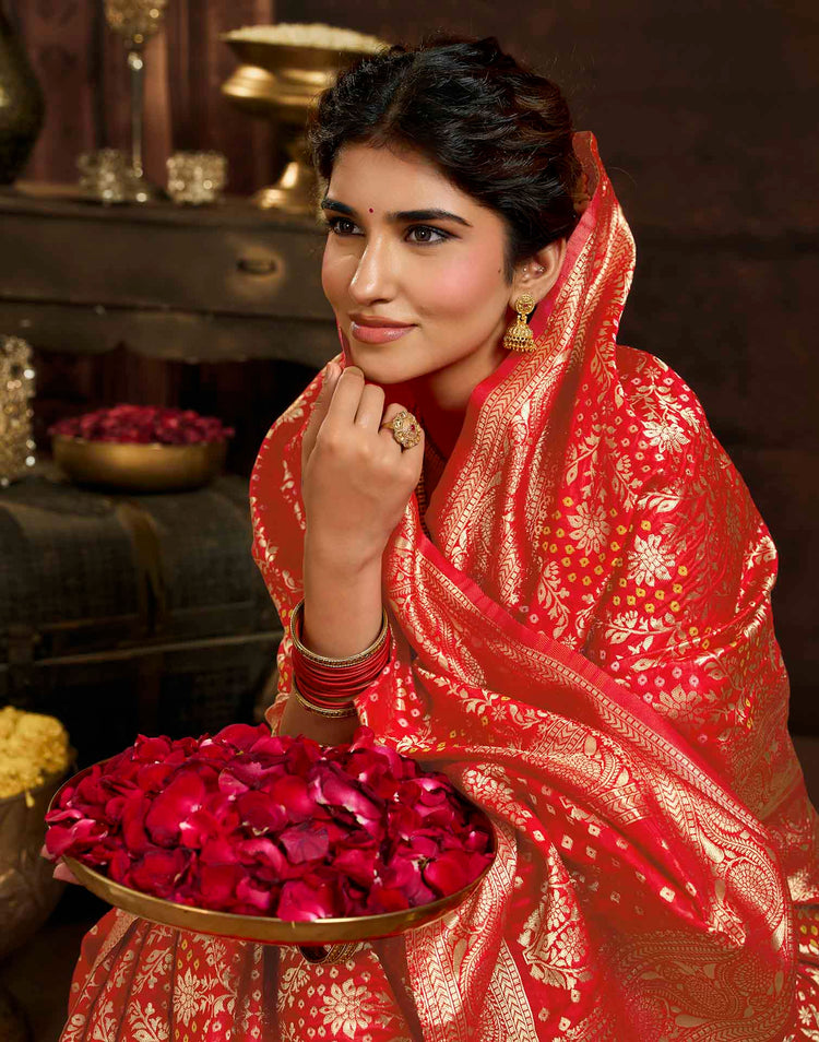 Rani Red Silk Woven Banarasi Saree