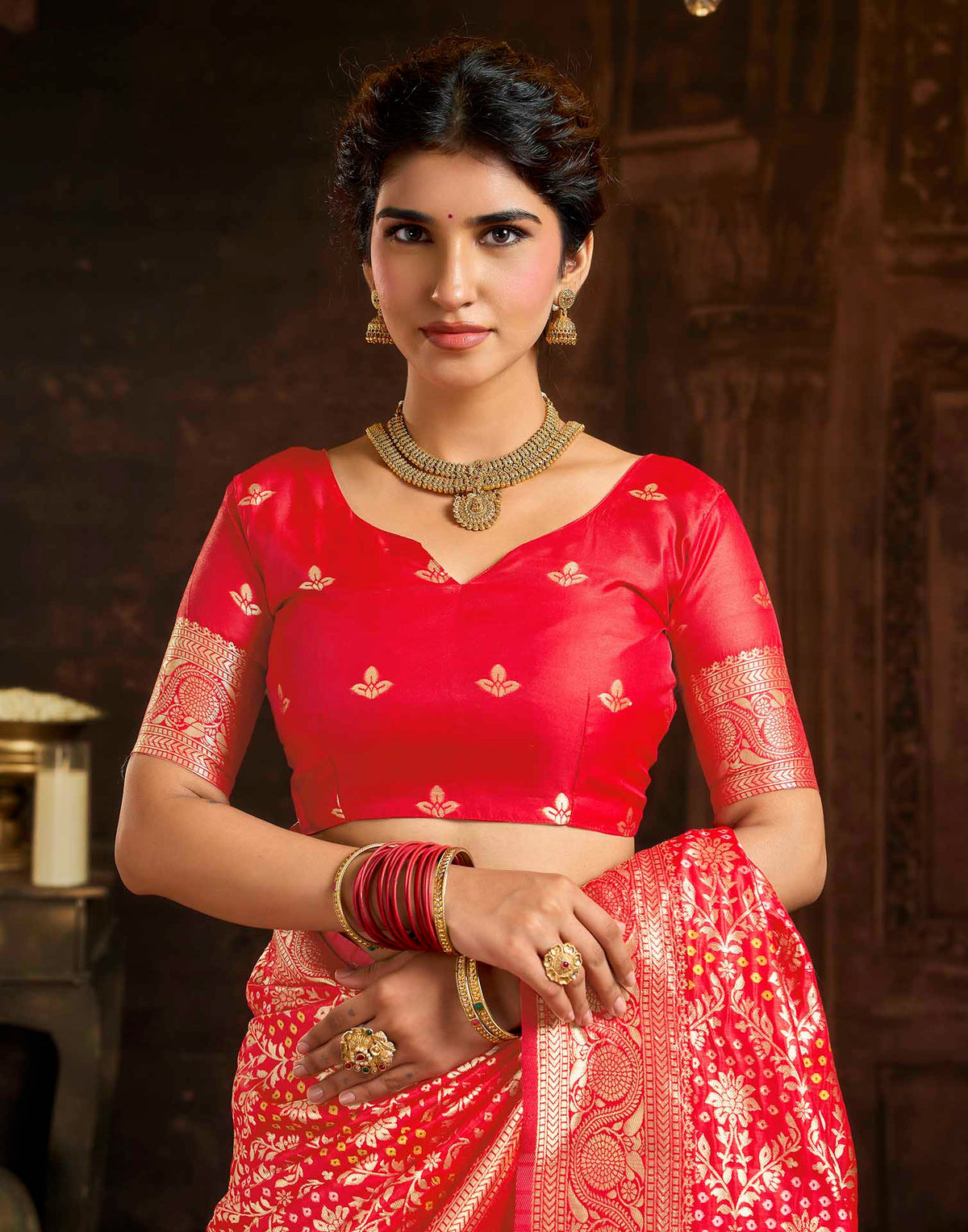 Rani Red Silk Woven Banarasi Saree