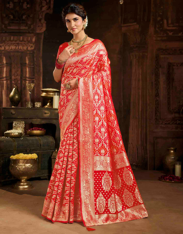 Rani Red Silk Woven Banarasi Saree