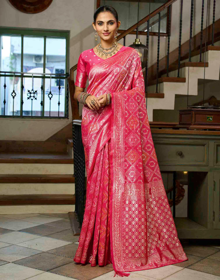 Magenta Silk Woven Bandhani Saree