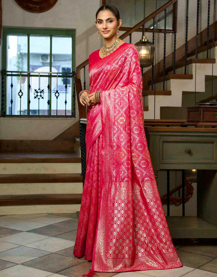 Magenta Silk Woven Bandhani Saree