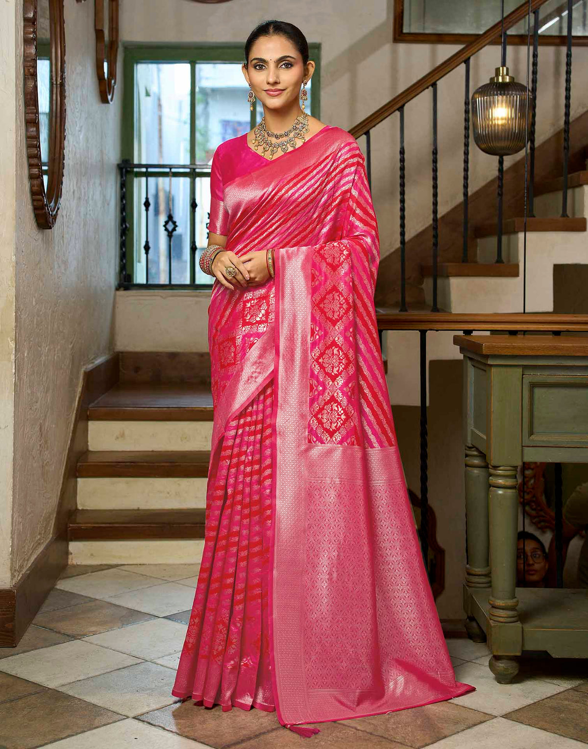 Hot Pink Silk Woven Banarasi Saree