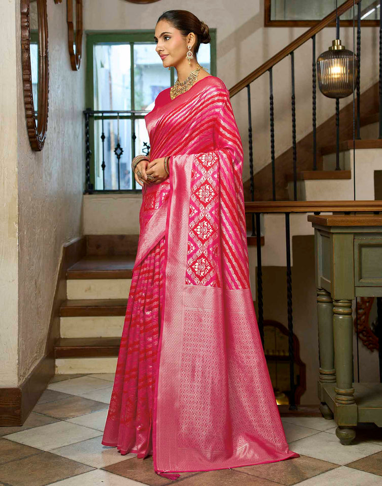 Hot Pink Silk Woven Banarasi Saree