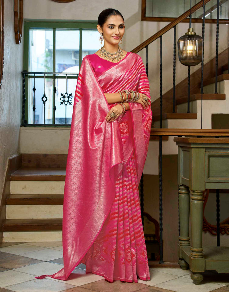 Hot Pink Silk Woven Banarasi Saree