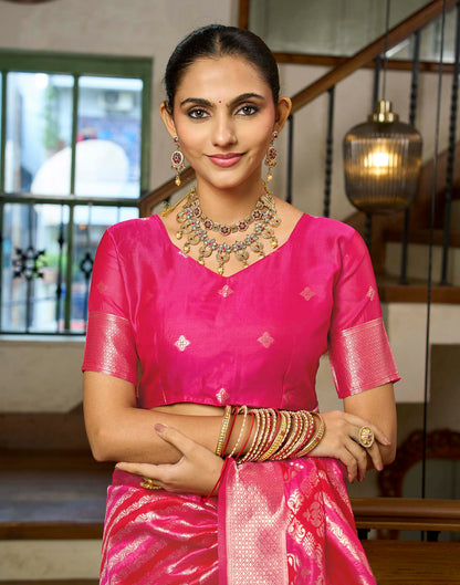 Hot Pink Silk Woven Banarasi Saree