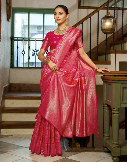 Rani Pink Silk Woven Bandhani Saree