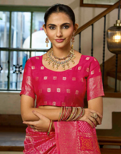 Rani Pink Silk Woven Bandhani Saree