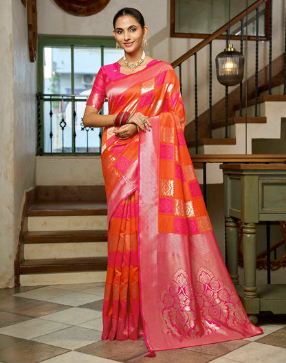 Orange Silk Woven Banarasi Saree