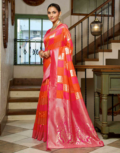 Orange Silk Woven Banarasi Saree