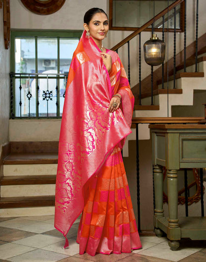 Orange Silk Woven Banarasi Saree
