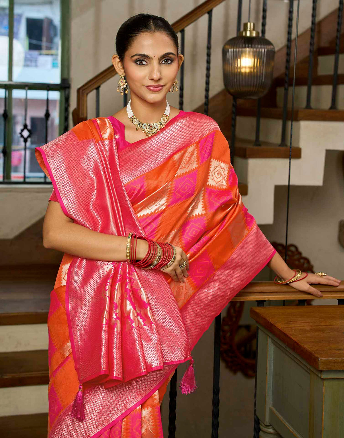 Orange Silk Woven Banarasi Saree