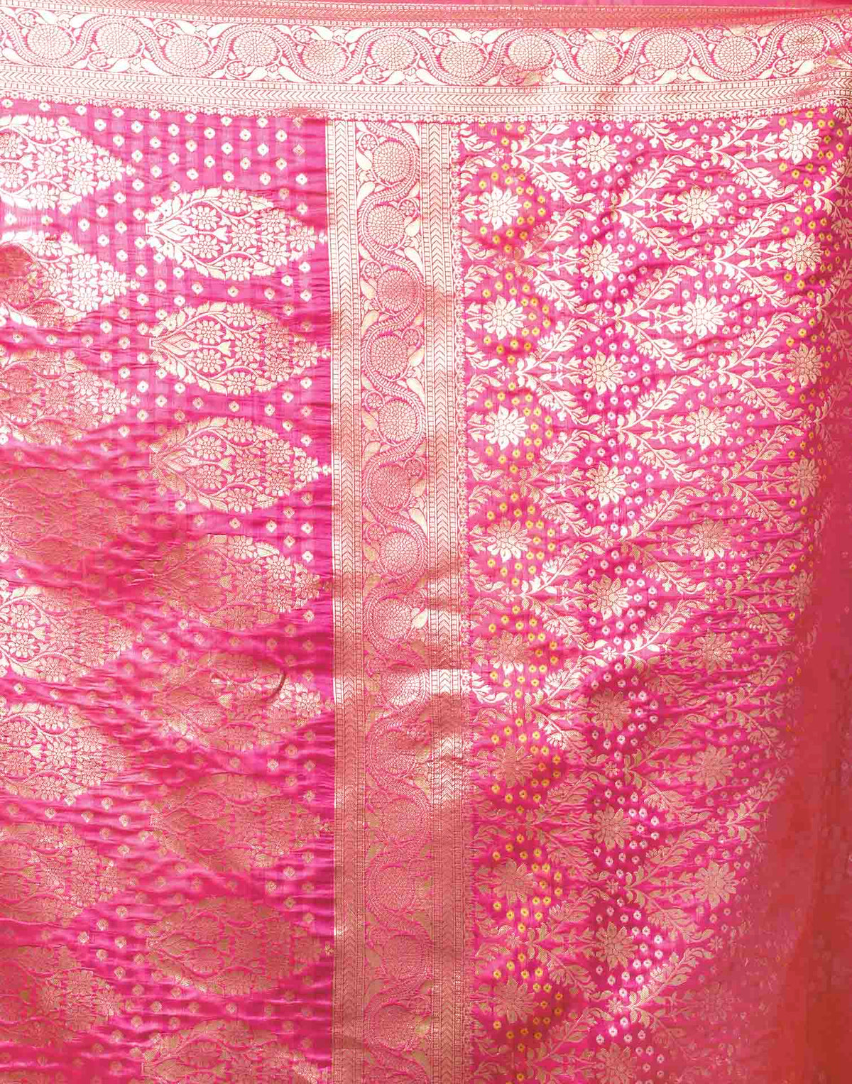 Rani Pink Silk Woven Bandhani Saree