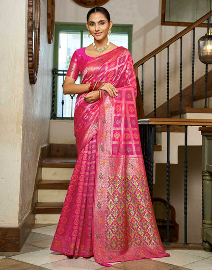Hot Pink Silk Woven Bandhani Saree