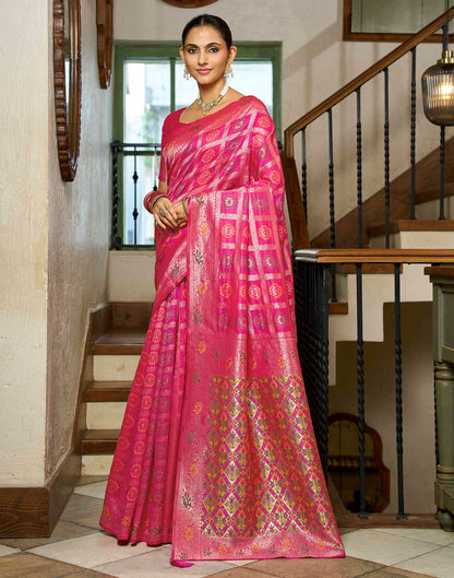 Hot Pink Silk Woven Bandhani Saree