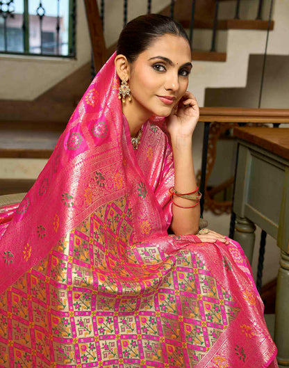 Hot Pink Silk Woven Bandhani Saree