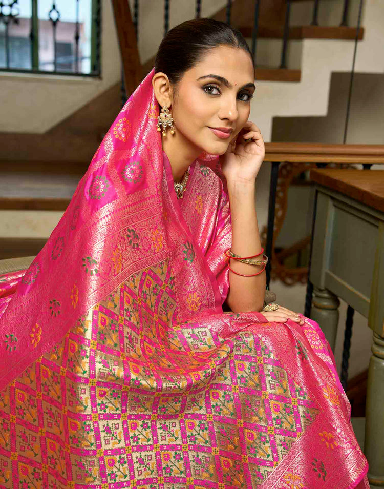 Hot Pink Silk Woven Bandhani Saree