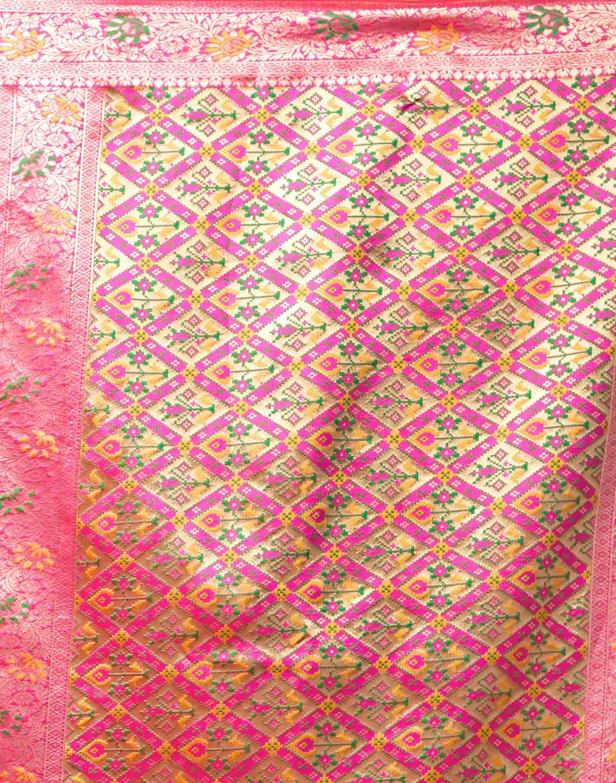 Hot Pink Silk Woven Bandhani Saree
