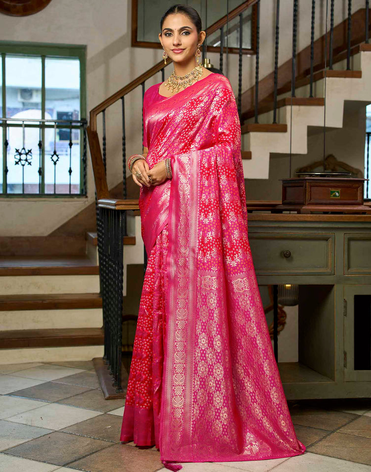 Rani Pink Silk Woven Bandhani Saree
