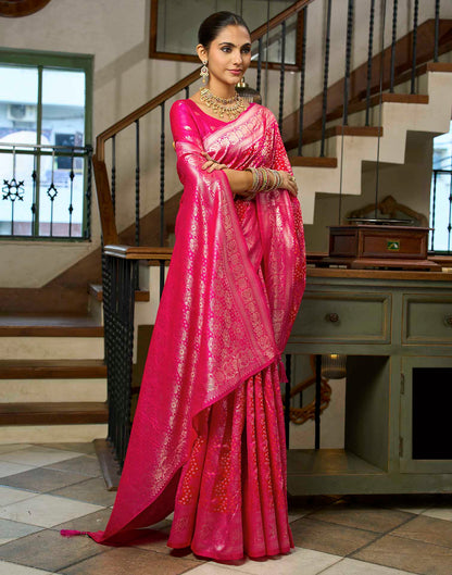Rani Pink Silk Woven Bandhani Saree
