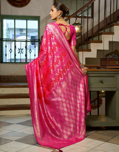 Rani Pink Silk Woven Bandhani Saree