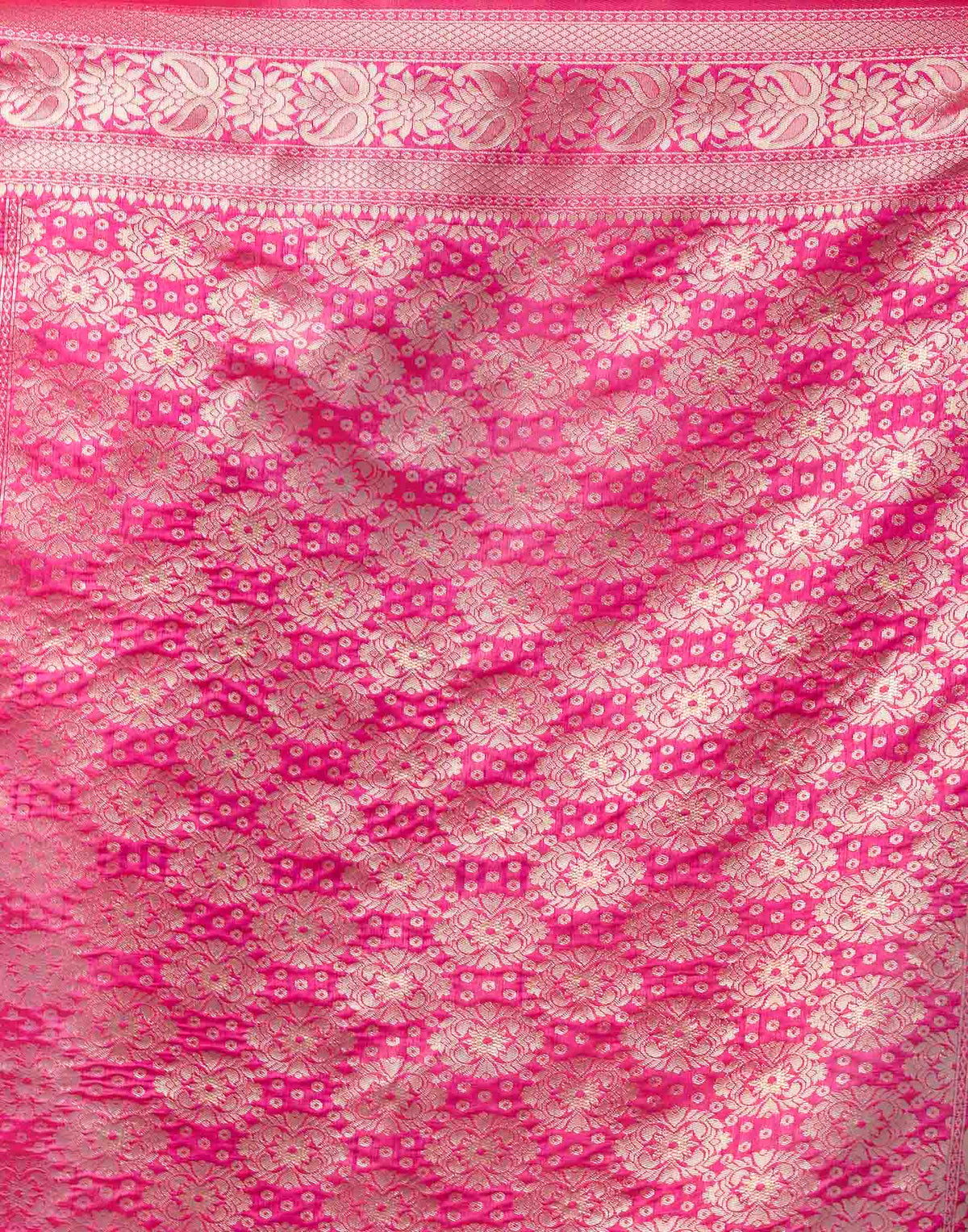 Rani Pink Silk Woven Bandhani Saree