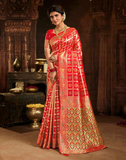 Rani Red Silk Woven Bandhani Saree