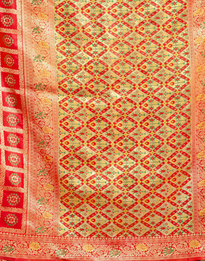 Rani Red Silk Woven Bandhani Saree