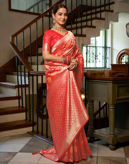 Bright Red Silk Woven Banarasi Saree