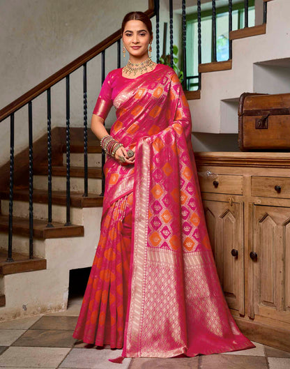Dark Pink Silk Woven Banarasi Saree