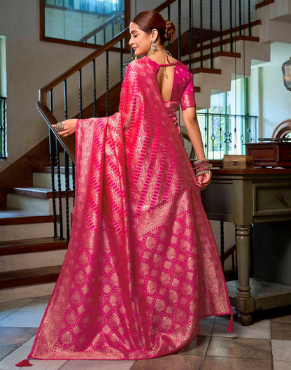 Dark Pink Silk Woven Banarasi Saree