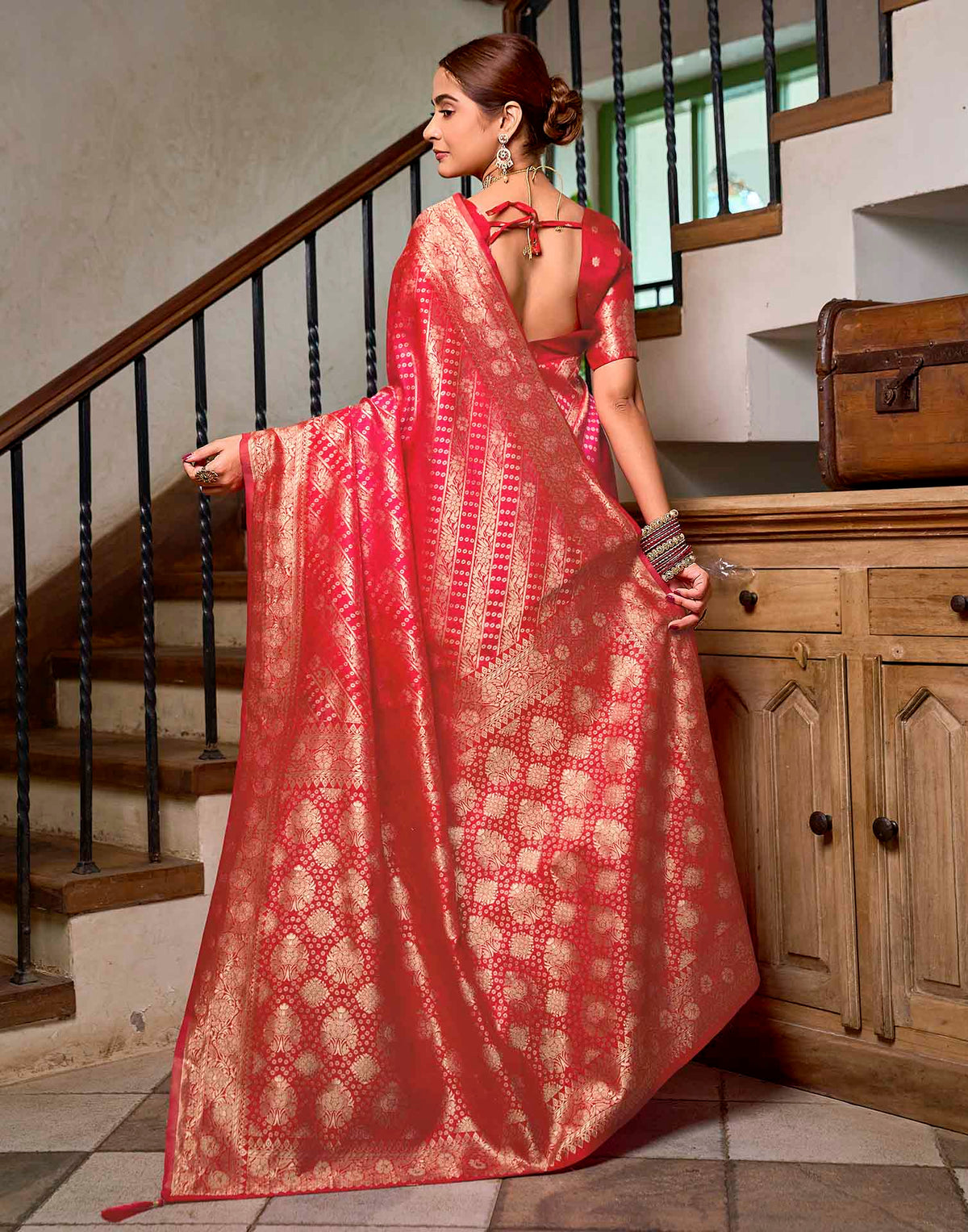 Bright Red Silk Woven Banarasi Saree