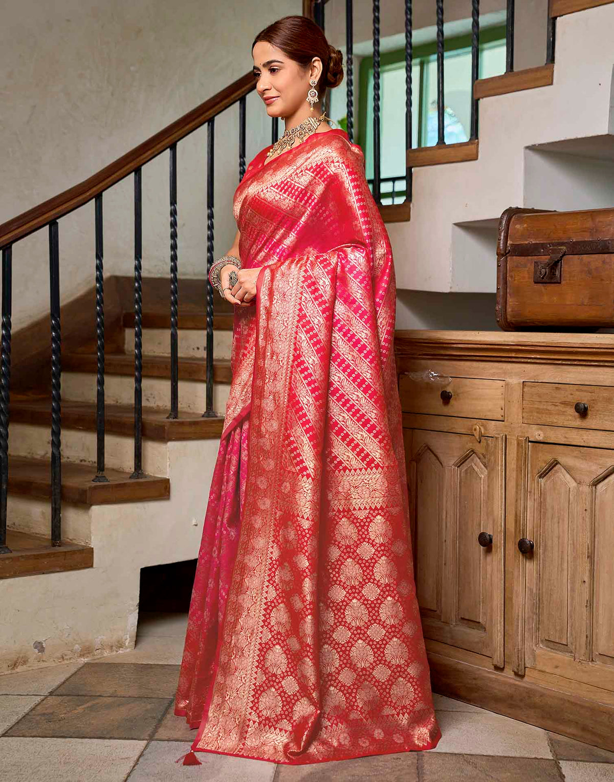 Bright Red Silk Woven Banarasi Saree