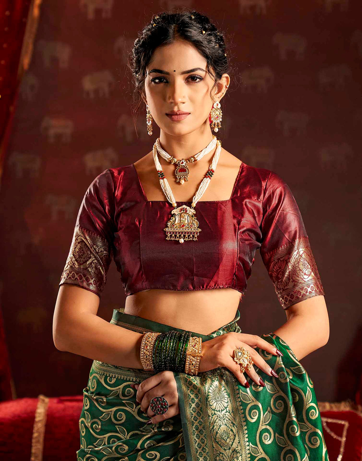 Dark Green Silk Woven Banarasi Saree