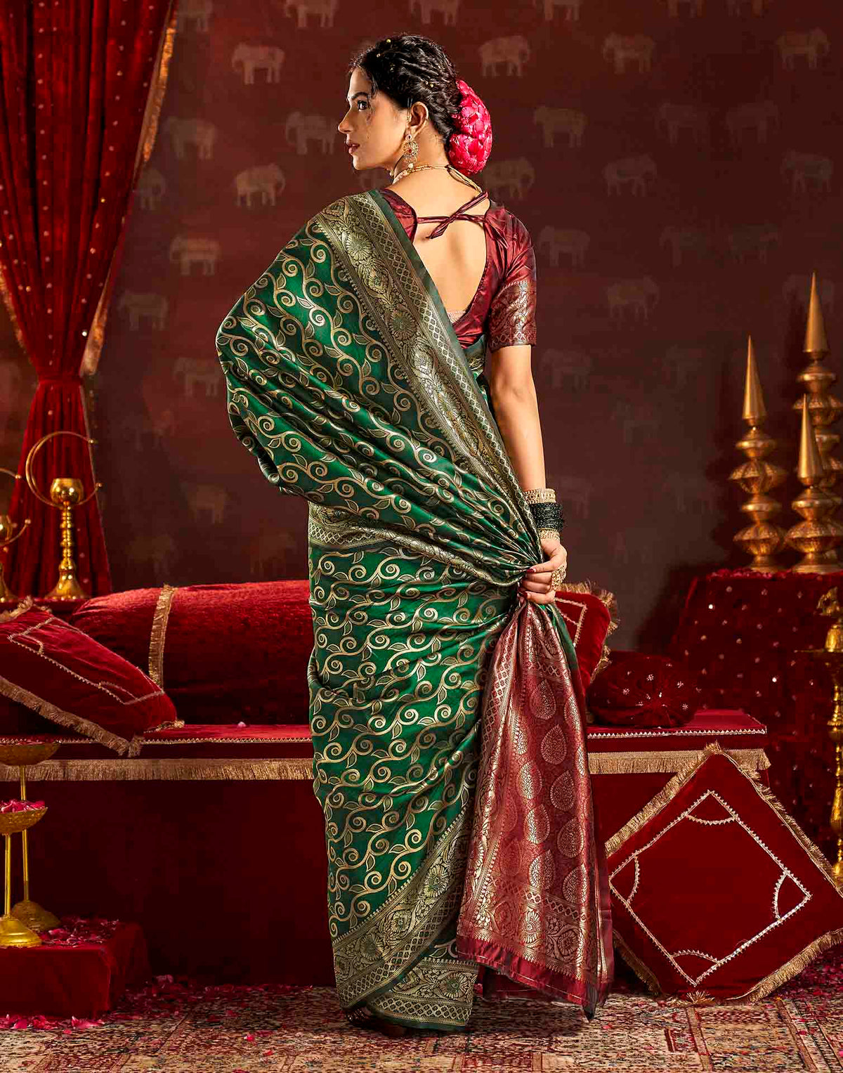 Dark Green Silk Woven Banarasi Saree