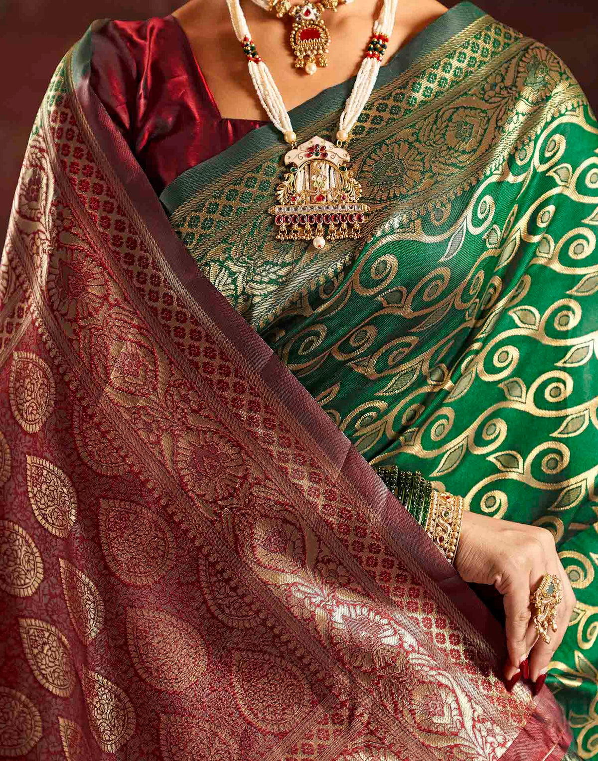 Dark Green Silk Woven Banarasi Saree