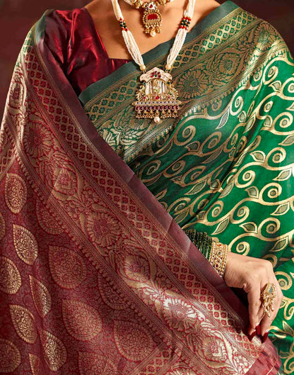 Dark Green Silk Woven Banarasi Saree