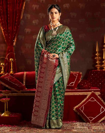 Dark Green Silk Woven Banarasi Saree