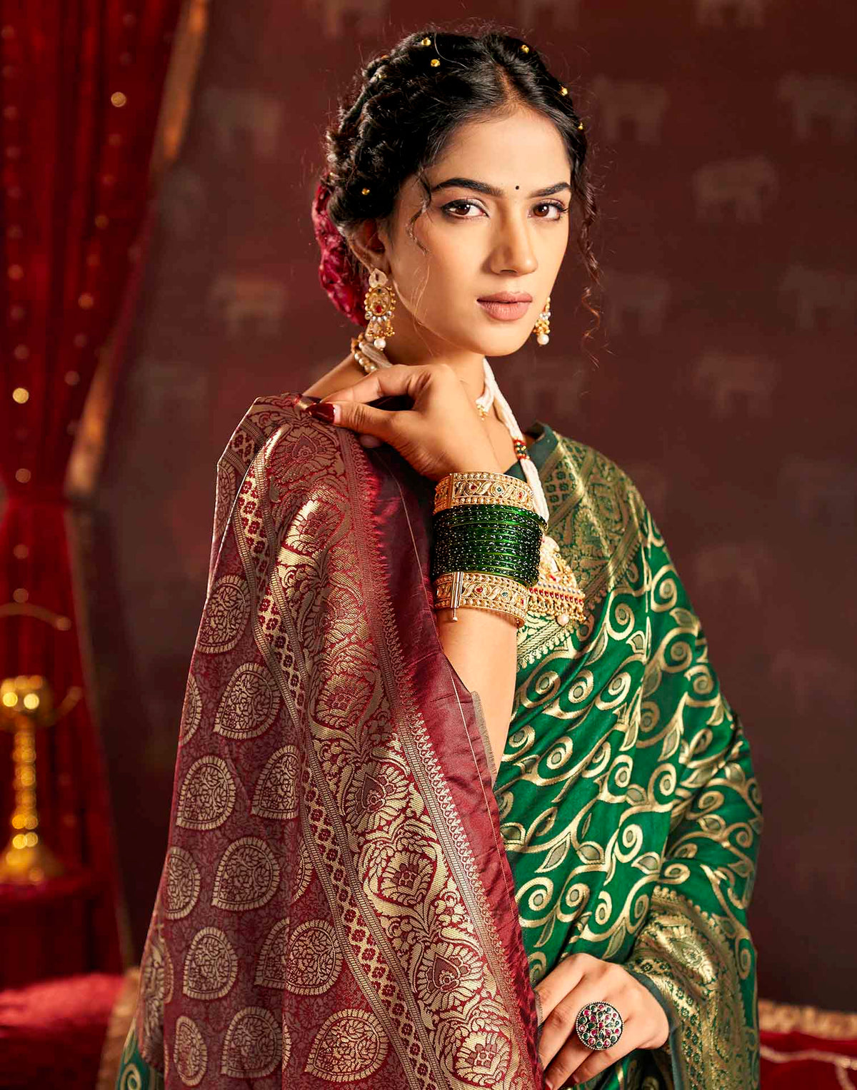 Dark Green Silk Woven Banarasi Saree