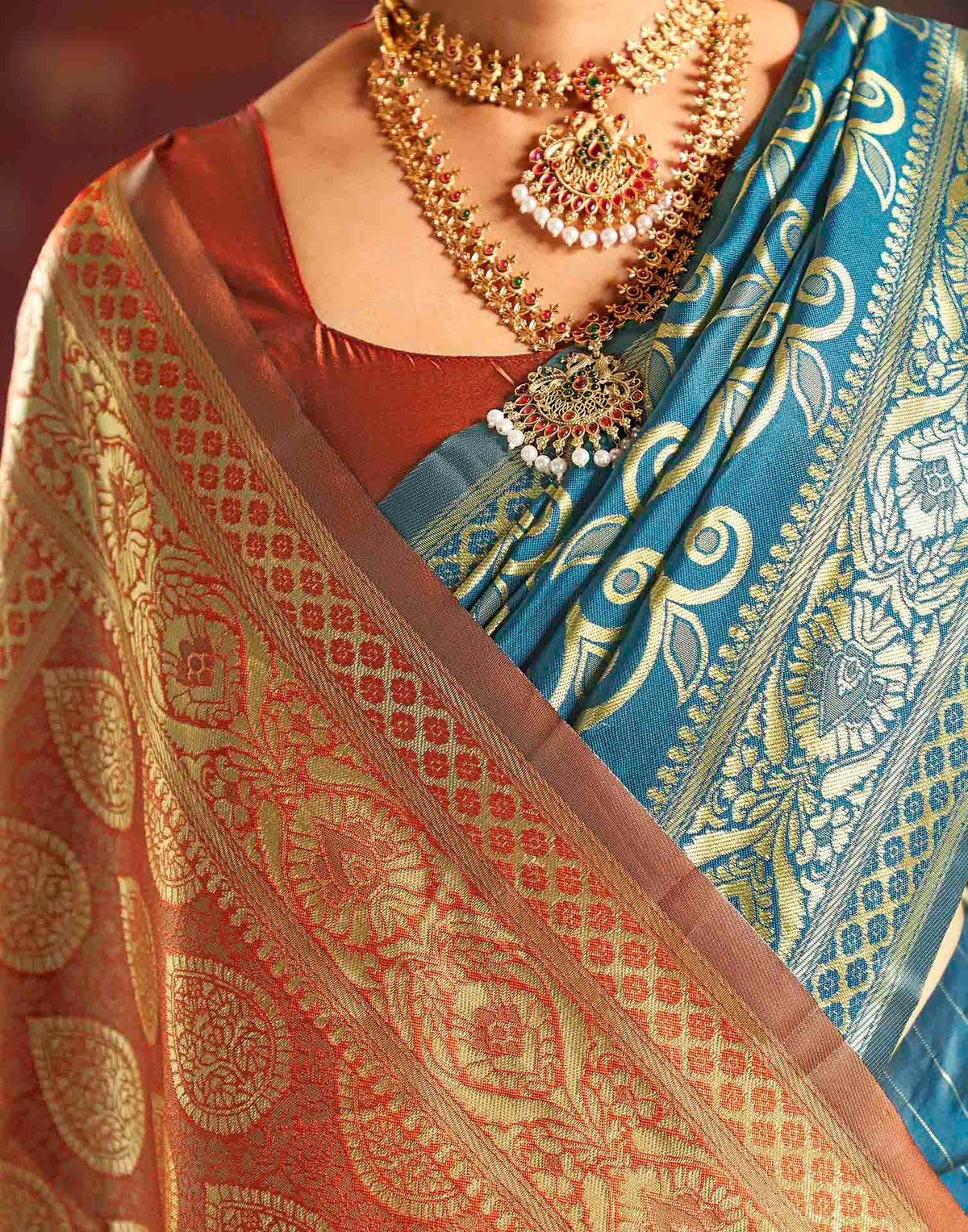 Teal Blue Silk Woven Banarasi Saree