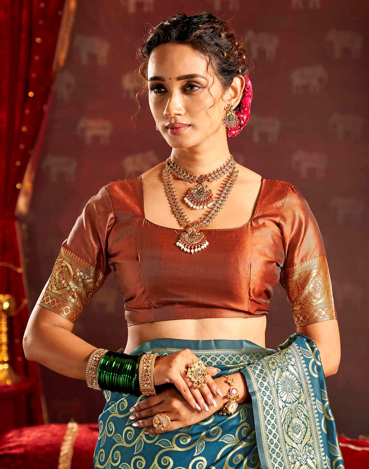 Teal Blue Silk Woven Banarasi Saree