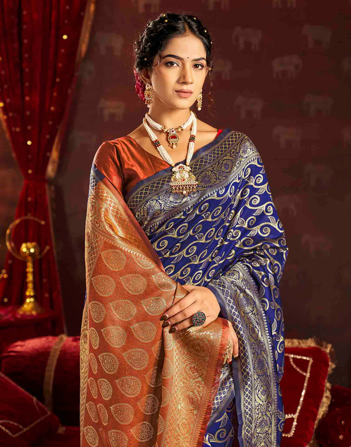 Royal Blue Silk Woven Banarasi Saree