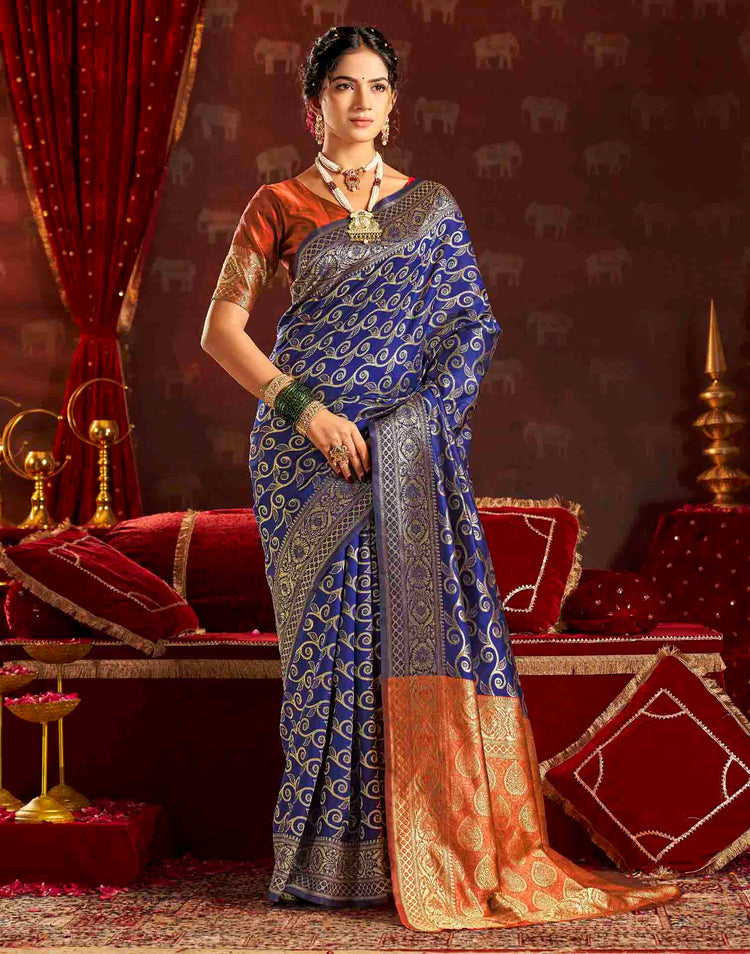 Royal Blue Silk Woven Banarasi Saree