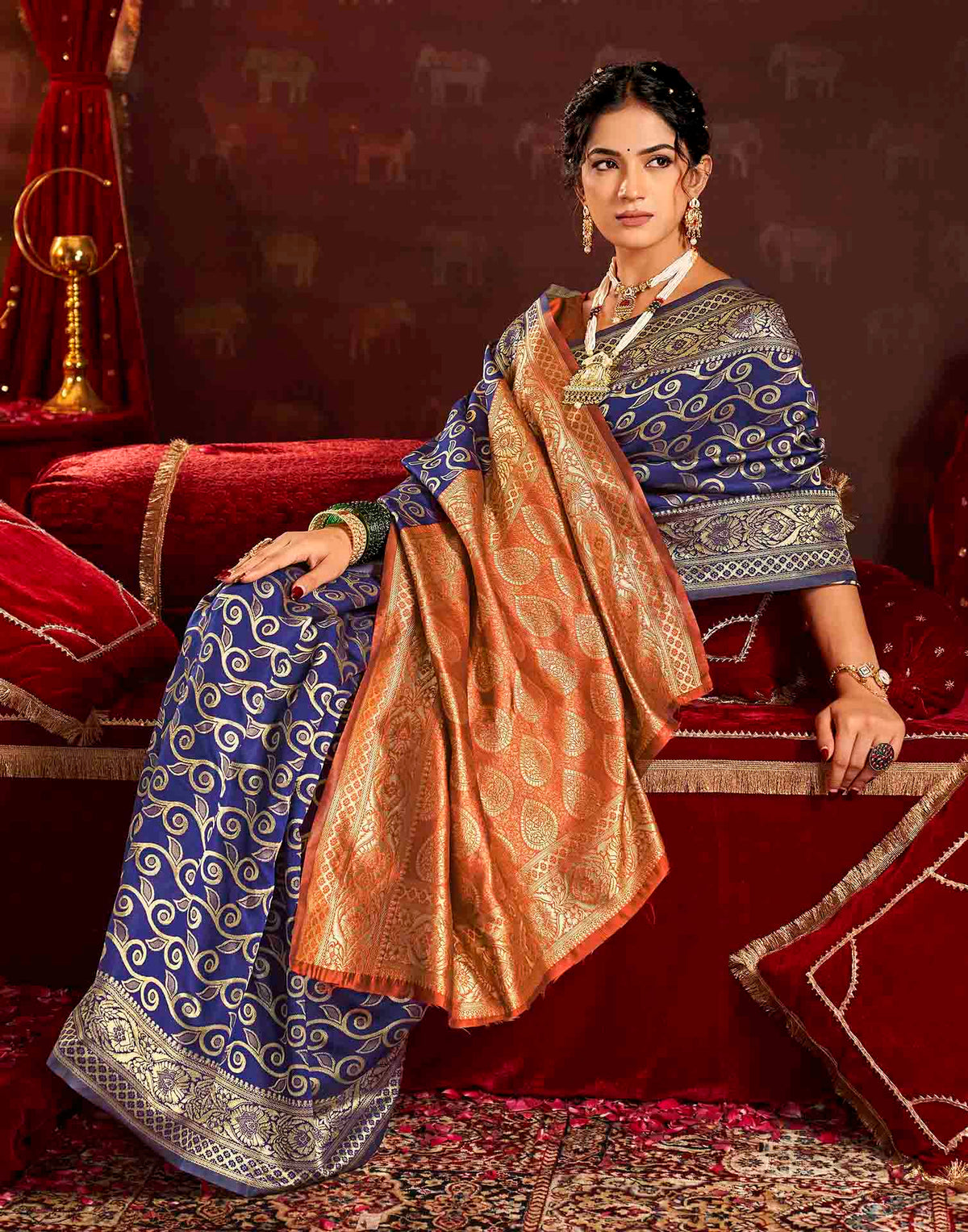Royal Blue Silk Woven Banarasi Saree