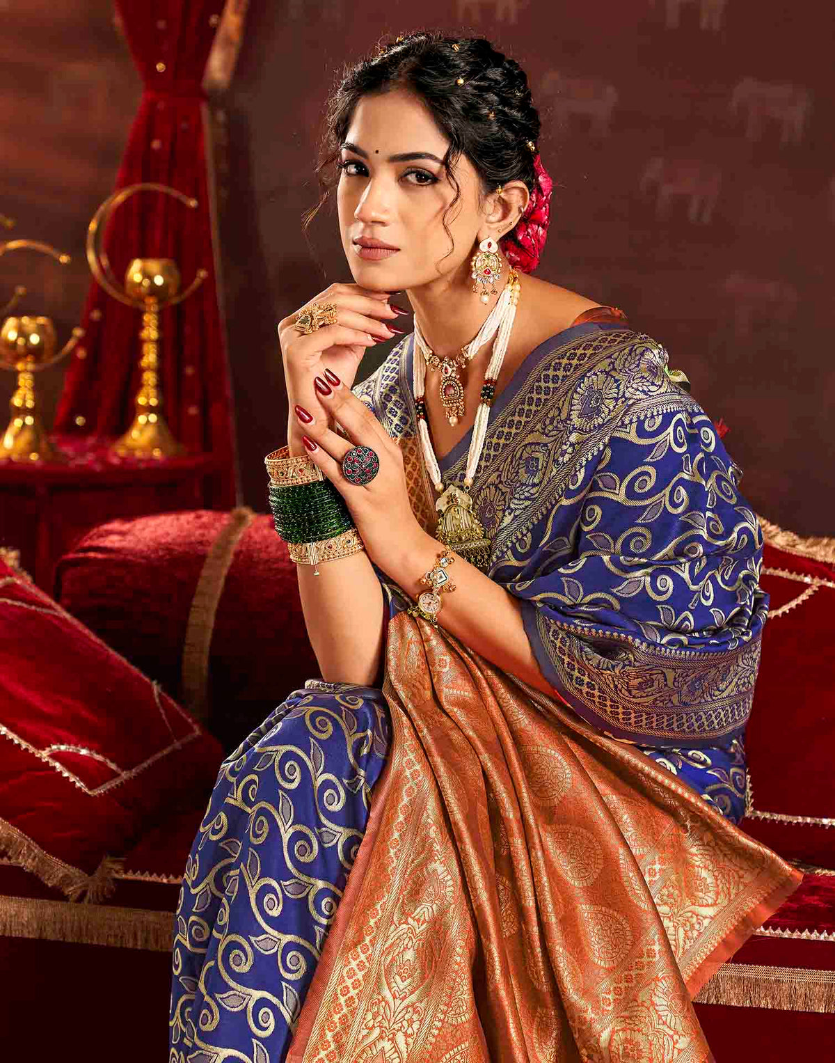 Royal Blue Silk Woven Banarasi Saree