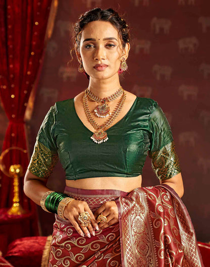 Maroon Silk Woven Banarasi Saree
