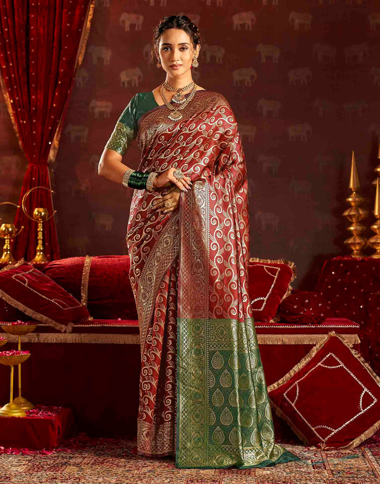 Maroon Silk Woven Banarasi Saree
