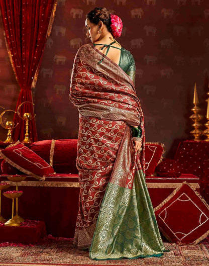 Maroon Silk Woven Banarasi Saree