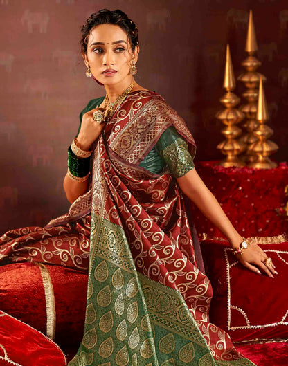 Maroon Silk Woven Banarasi Saree
